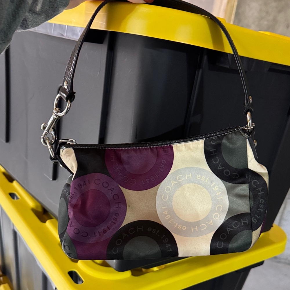 Coach Black and Cream Circle Pattern Shoulder Bag